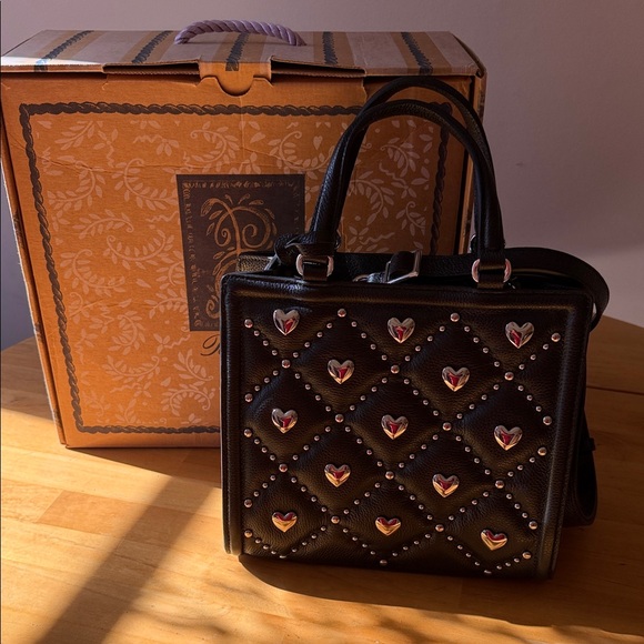 Black Quilted Handbag with Heart Accents - Picture 5 of 5